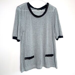 Erin Kleinberg chains gray and black short sleeve t-shirt top loose fit size M